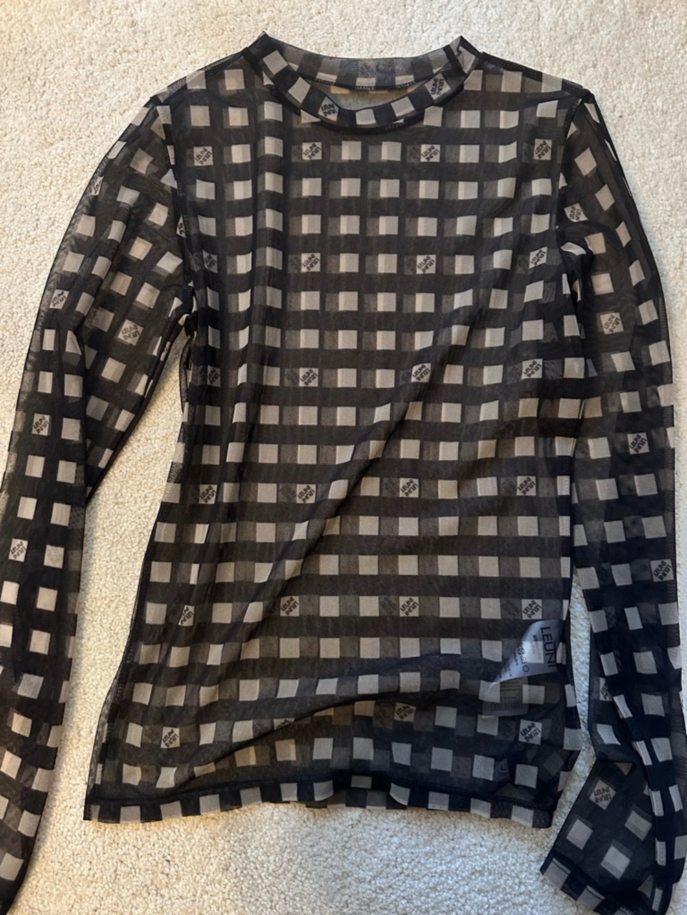 LEUNI Black Mesh Gingham Top - kpop idol Red Velvet Seulgi Worn! - Picture 2 of 4